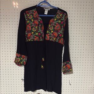 Black Tunic with Colorful Floral Embroidery
